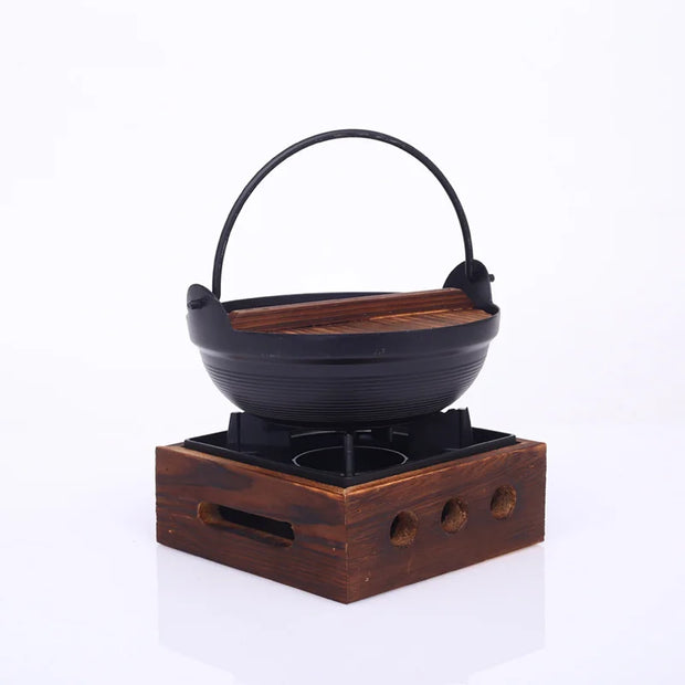 Authentic Cast Iron Pot with Wooden Lid