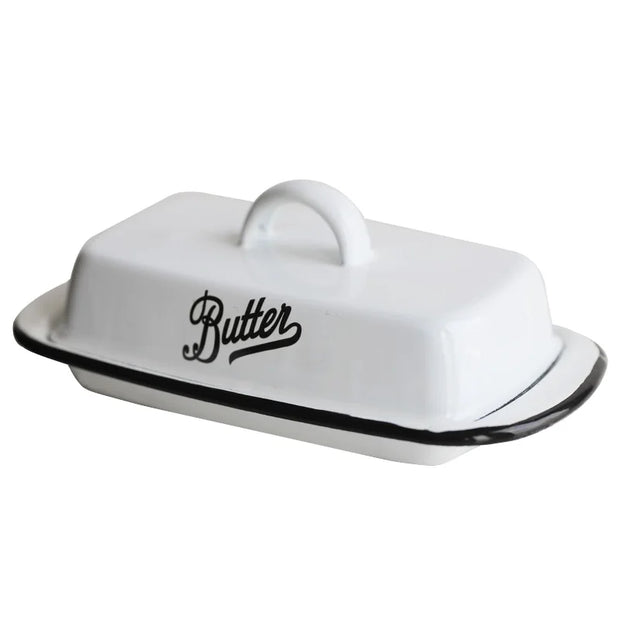 White Enamel Butter Plates with Lid
