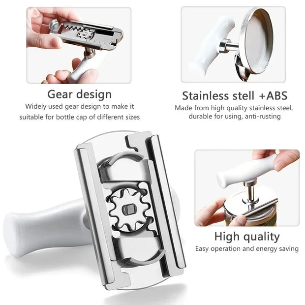 Stainless Steel Manual Can Opener - Adjustable Non-Slip Jar & Bottle Lid Opener