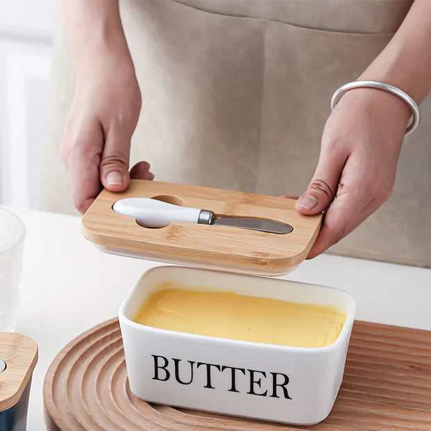 Charming Ceramic Butter Boxes with Wooden Covers