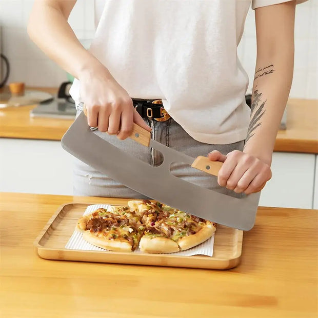 Efficient Pizza Cutter with Wooden Handle