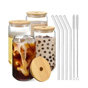 Versatile Glass Cup Set with Lid and Straw